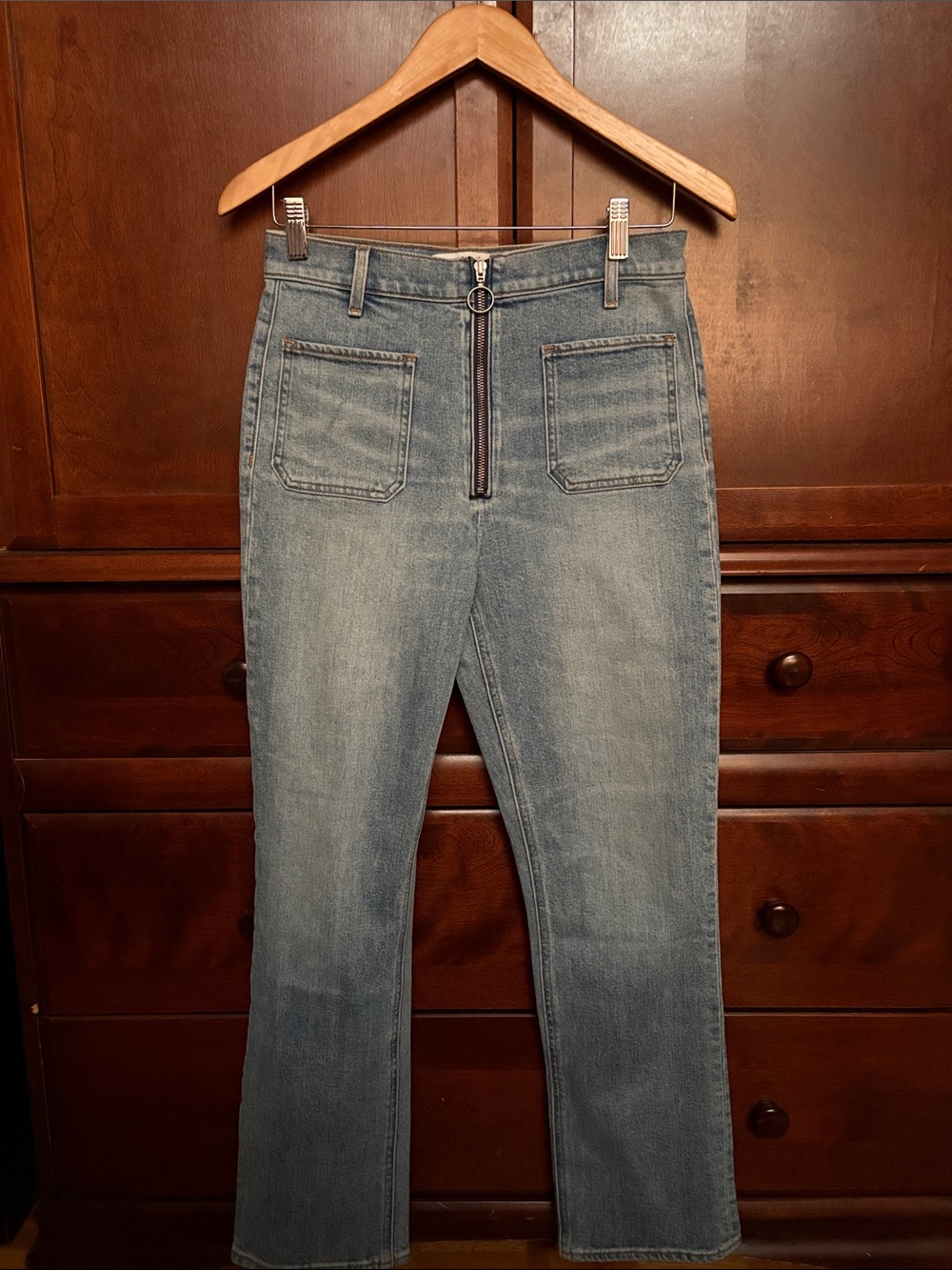 Denim Forum Light Blue Front-Zip Ankle Jeans